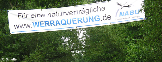 Proteste des NABU-Thüringen gegen die Zerstörung der Werraaue.