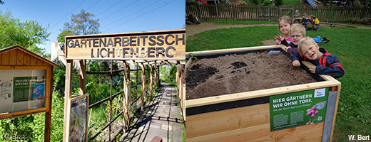 Die Gartenarbeitsschule Lichtenberg setzt sich für naturnahes Gärtnern ein. Der NABU Fischbachtal legte Hochbeete im Garten & einer Kita an   – 100 Prozent torffrei.