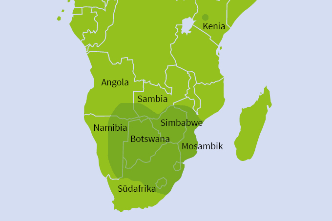 Das Verbreitungsgebiet des Breitmaulnashorns - Karte: NABU International