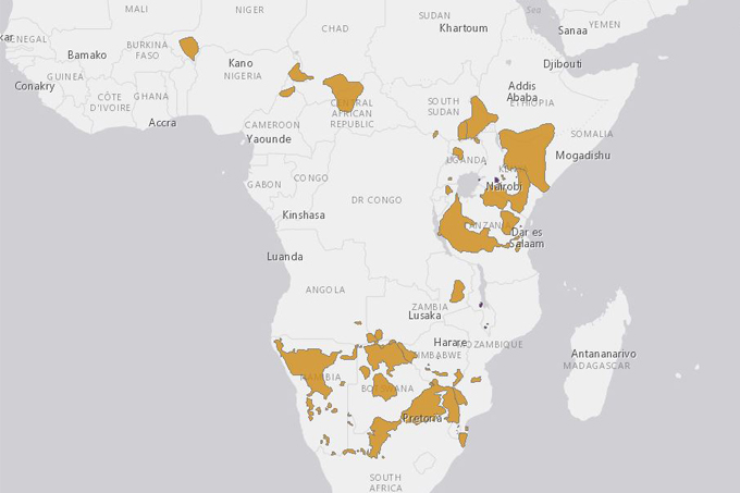 Verbreitungskarte der Giraffen in Afrika - Grafik: IUCN