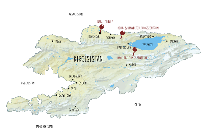 Einsatzorte des NABU in Kirgisistan - Karte: NABU/ Marc Scharping