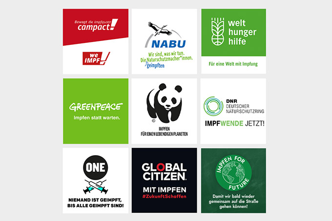 Angepasste Logos beim NGO-Bündnis #zusammengegencorona