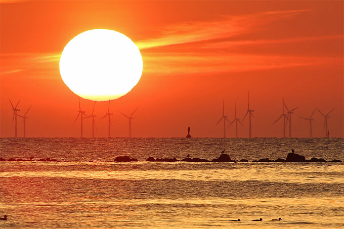 Sonnenaufgang mit Offshore-Windpark - Foto: Frank Derer